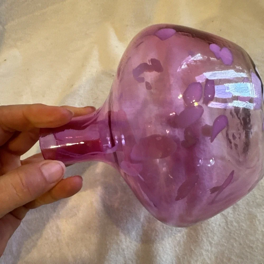 Glass‎ Pink Splatter Onion Shaped Vase Mid Century Modern Hand Blown Art 6